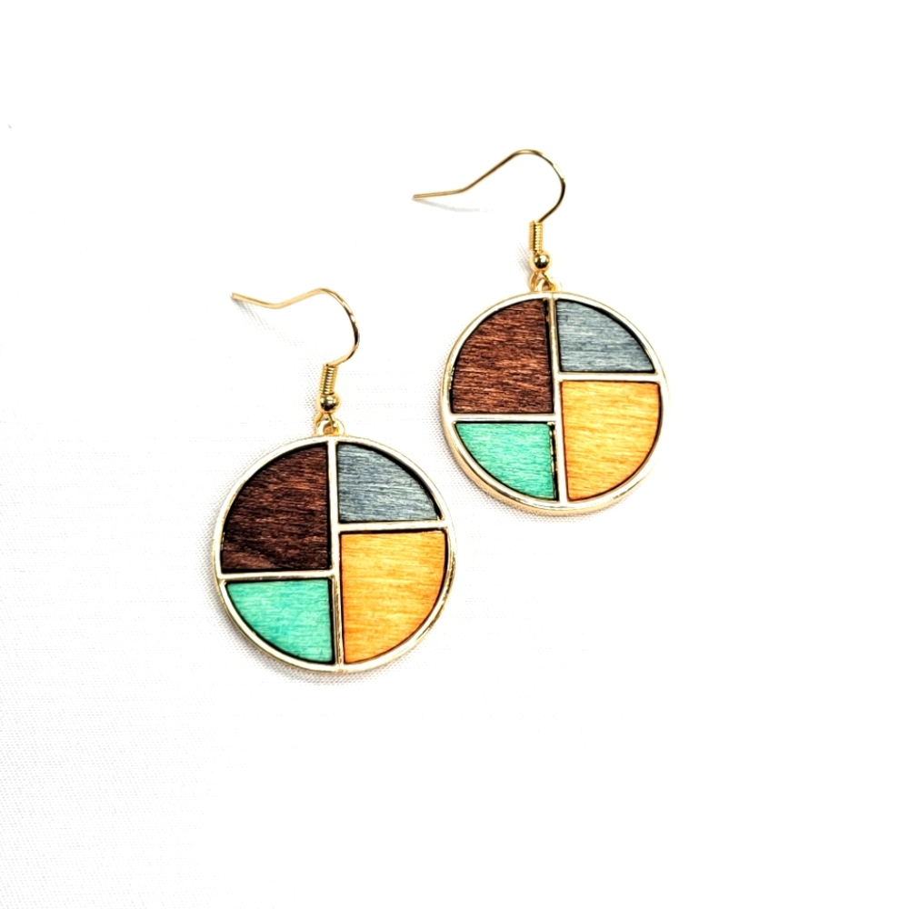 Circle Wood and Metal Dangle Earrings